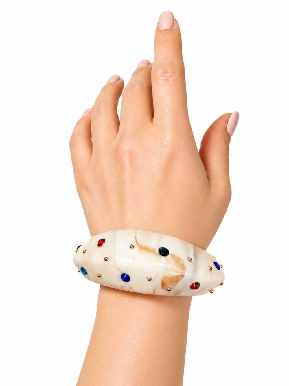 Vintage Marble Resin Bangle Bracelet with Colorful Rhinestones Gifts
